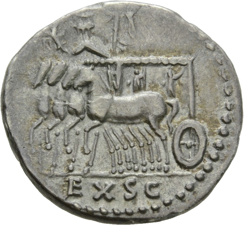 RIC II, Part 1 (second edition) Titus 361 Titus reverse, Slow quadriga left, with car in form of small, richly ornamented ...