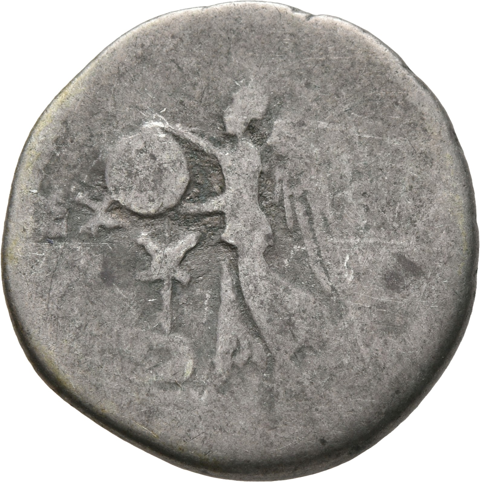 RIC II, Part 1 (second edition) Titus 364 Titus reverse, Victory, draped, stepping left, with both hands placing round shi...