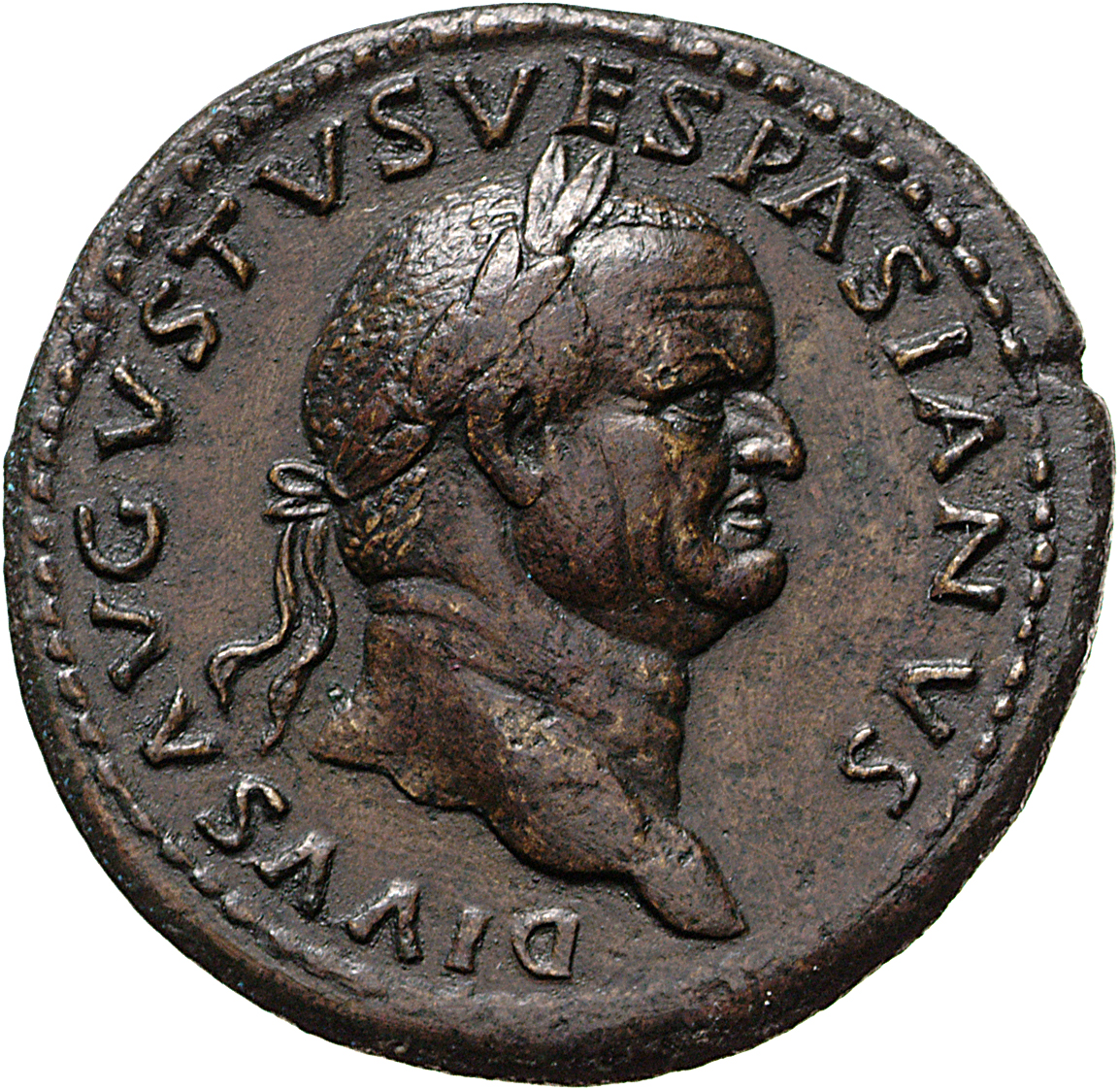 RIC II, Part 1 (second edition) Titus 372 Titus obverse, Head of Divus Vespasian, laureate, right