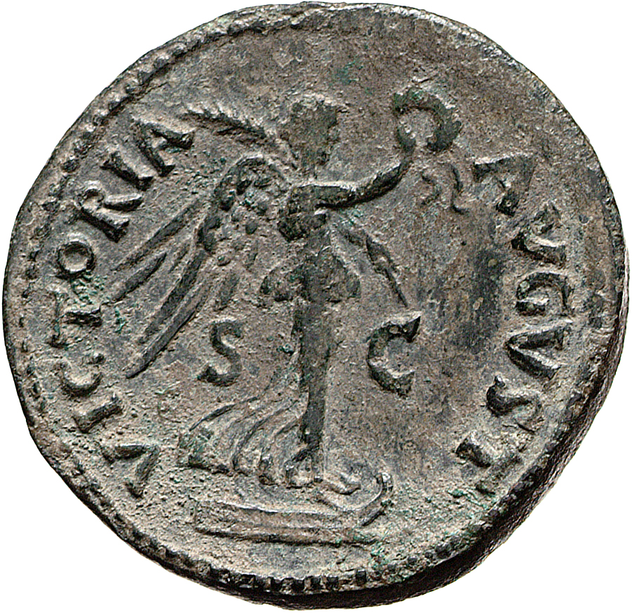 RIC II, Part 1 (second edition) Titus 384 Titus reverse, Victory standing right on prow, holding wreath and palm