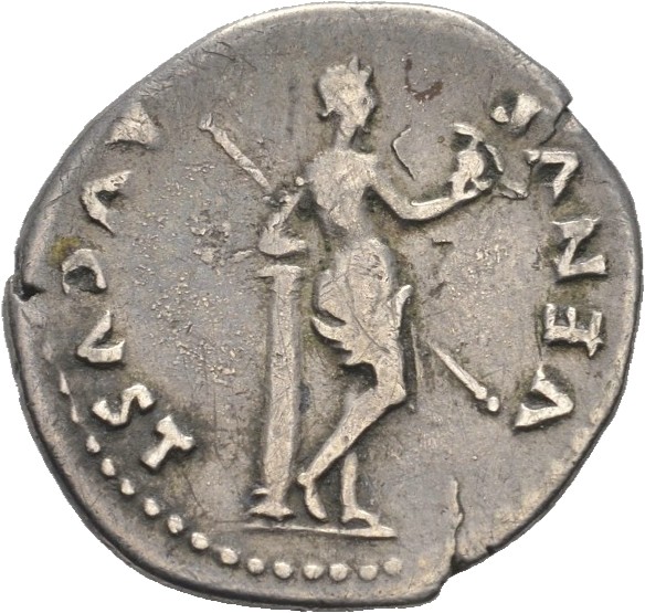 RIC II, Part 1 (second edition) Titus 388 Titus reverse, Venus, naked to waist, standing right, resting left elbow on colu...