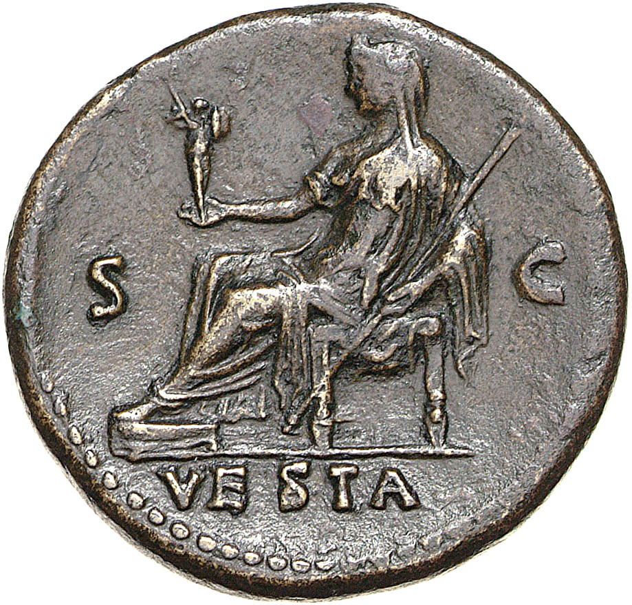 RIC II, Part 1 (second edition) Titus 397 Titus reverse, Vesta seated left, holding palladium and sceptre