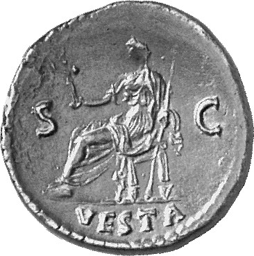 RIC II, Part 1 (second edition) Titus 398 Titus reverse, Vesta seated left, holding palladium and sceptre