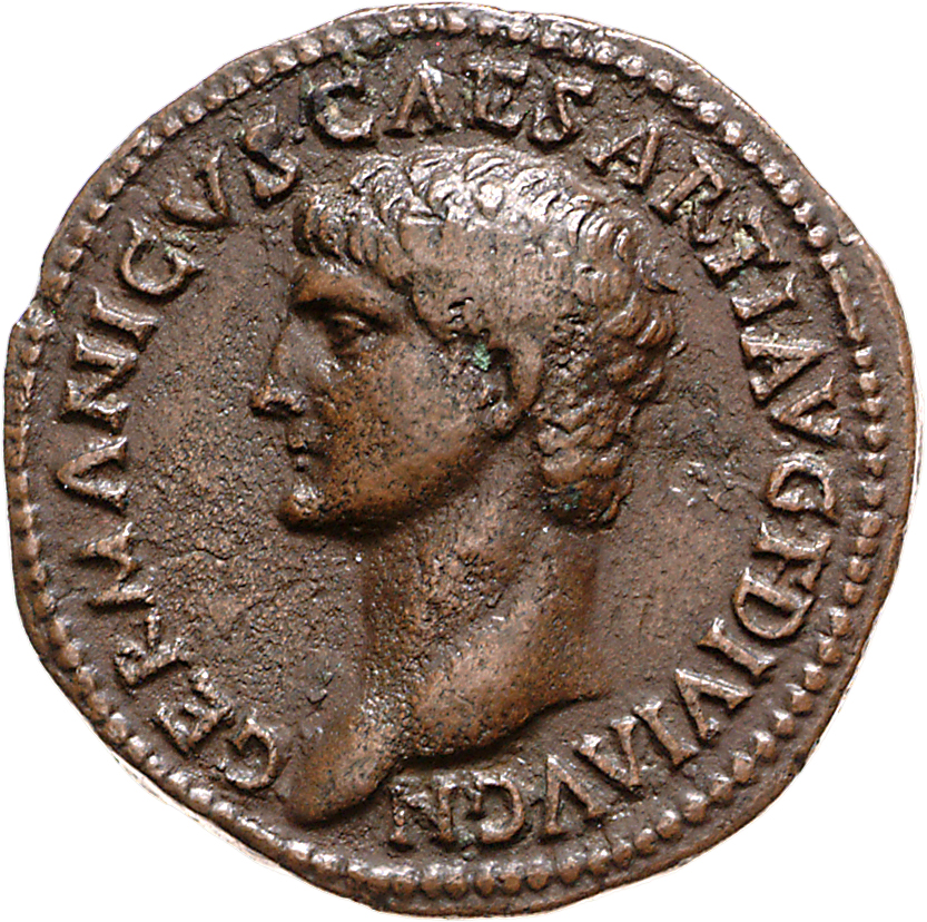 RIC II, Part 1 (second edition) Titus 418 Titus obverse, Head of Germanicus, bare, left