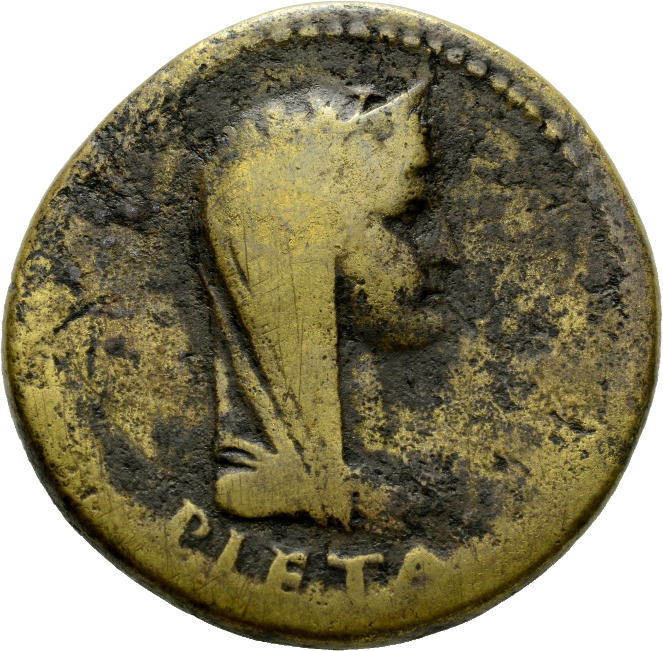 RIC II, Part 1 (second edition) Titus 426 Titus obverse, Bust of Livia as Pietas, draped and veiled, right; wearing stephane
