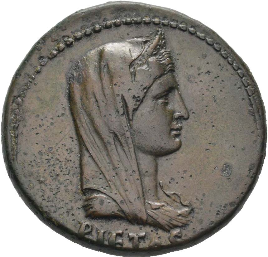 RIC II, Part 1 (second edition) Titus 426 Titus obverse, Bust of Livia as Pietas, draped and veiled, right; wearing stephane