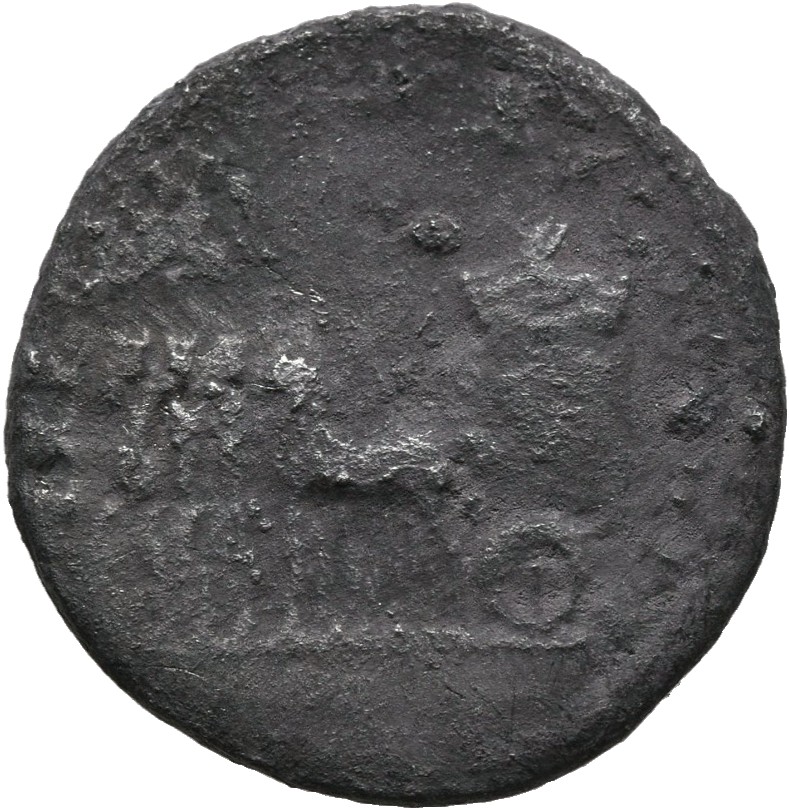 RIC II, Part 1 (second edition) Titus 43 Titus reverse, Slow quadriga left, with round basket-like car, garlanded, in whic...