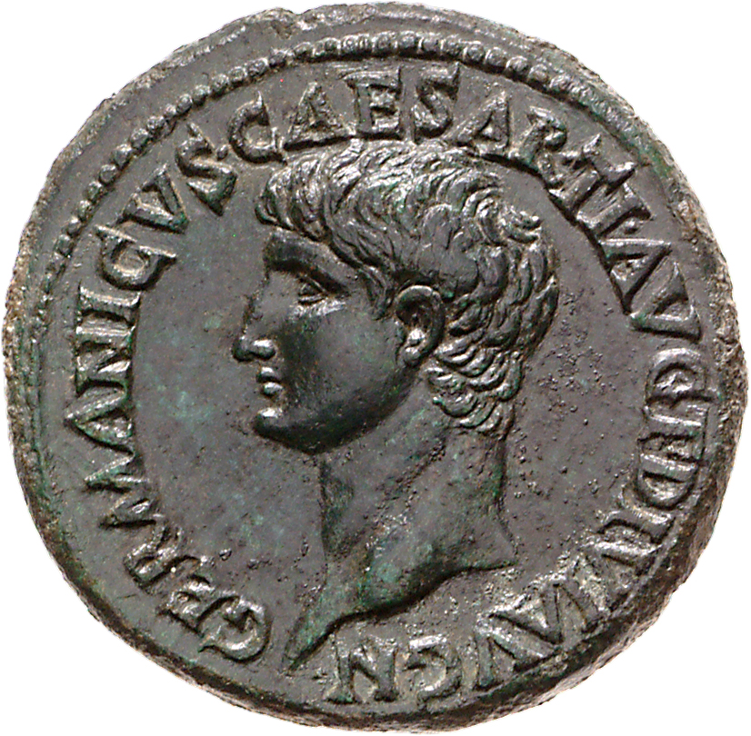 RIC II, Part 1 (second edition) Titus 442 Titus obverse, Head of Germanicus, bare, left