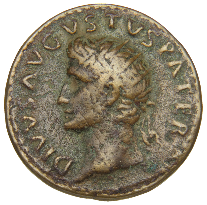 RIC II, Part 1 (second edition) Titus 446 Titus obverse, Head of Divus Augustus, radiate, left