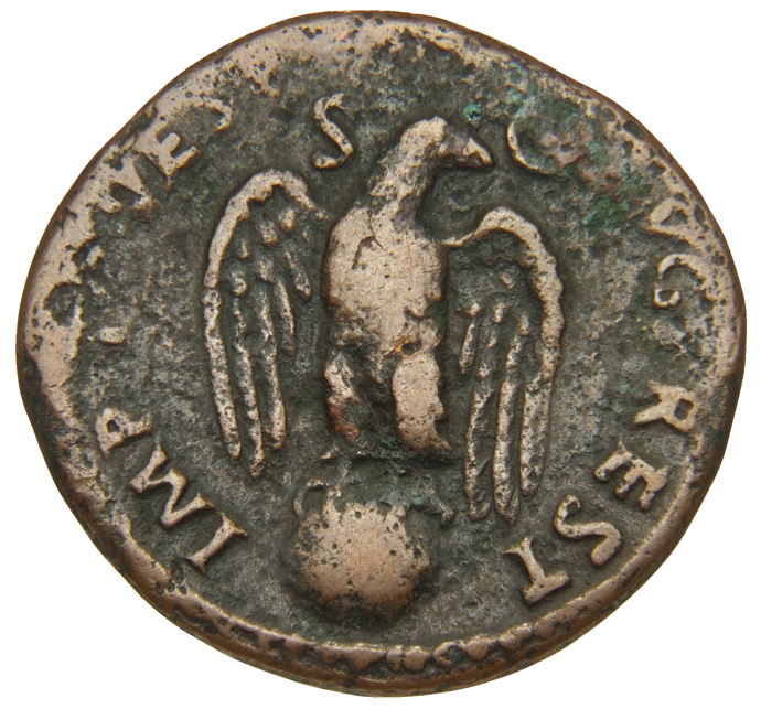 RIC II, Part 1 (second edition) Titus 458 Titus reverse, Eagle standing front on globe, head right, wings spread