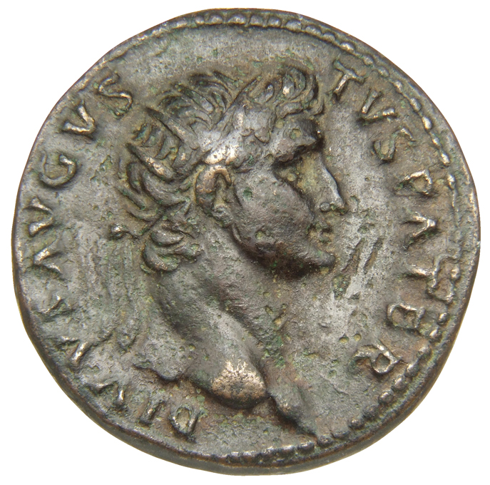 RIC II, Part 1 (second edition) Titus 458 Titus obverse, Head of Divus Augustus, radiate, right
