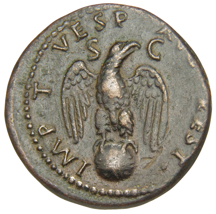 RIC II, Part 1 (second edition) Titus 458 Titus reverse, Eagle standing front on globe, head right, wings spread