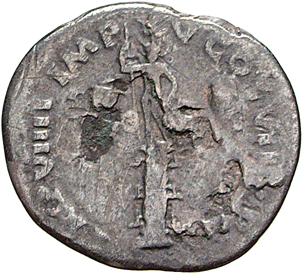 RIC II, Part 1 (second edition) Titus 46 Titus reverse, Statue of radiate male on rostral column, holding spear and parazo...