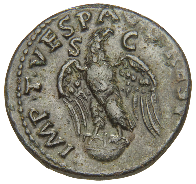 RIC II, Part 1 (second edition) Titus 460 Titus reverse, Eagle standing front on globe, head right, wings spread