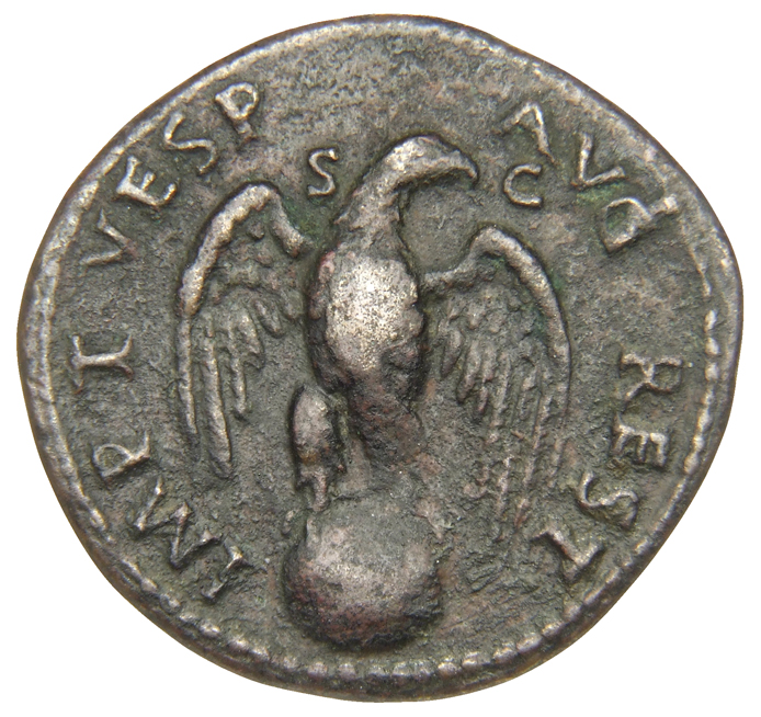 RIC II, Part 1 (second edition) Titus 460 Titus reverse, Eagle standing front on globe, head right, wings spread
