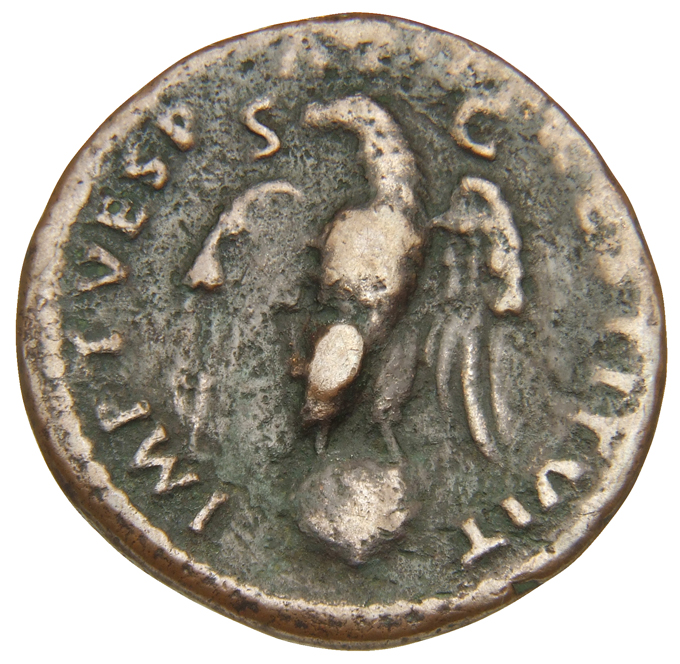 RIC II, Part 1 (second edition) Titus 466 Titus reverse, Eagle standing front on globe, head left, wings spread