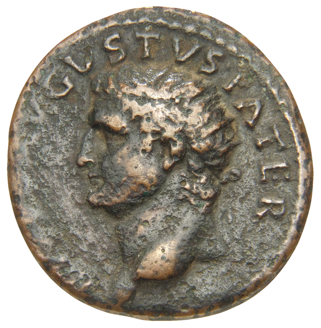 RIC II, Part 1 (second edition) Titus 466 Titus obverse, Head of Divus Augustus, radiate, left