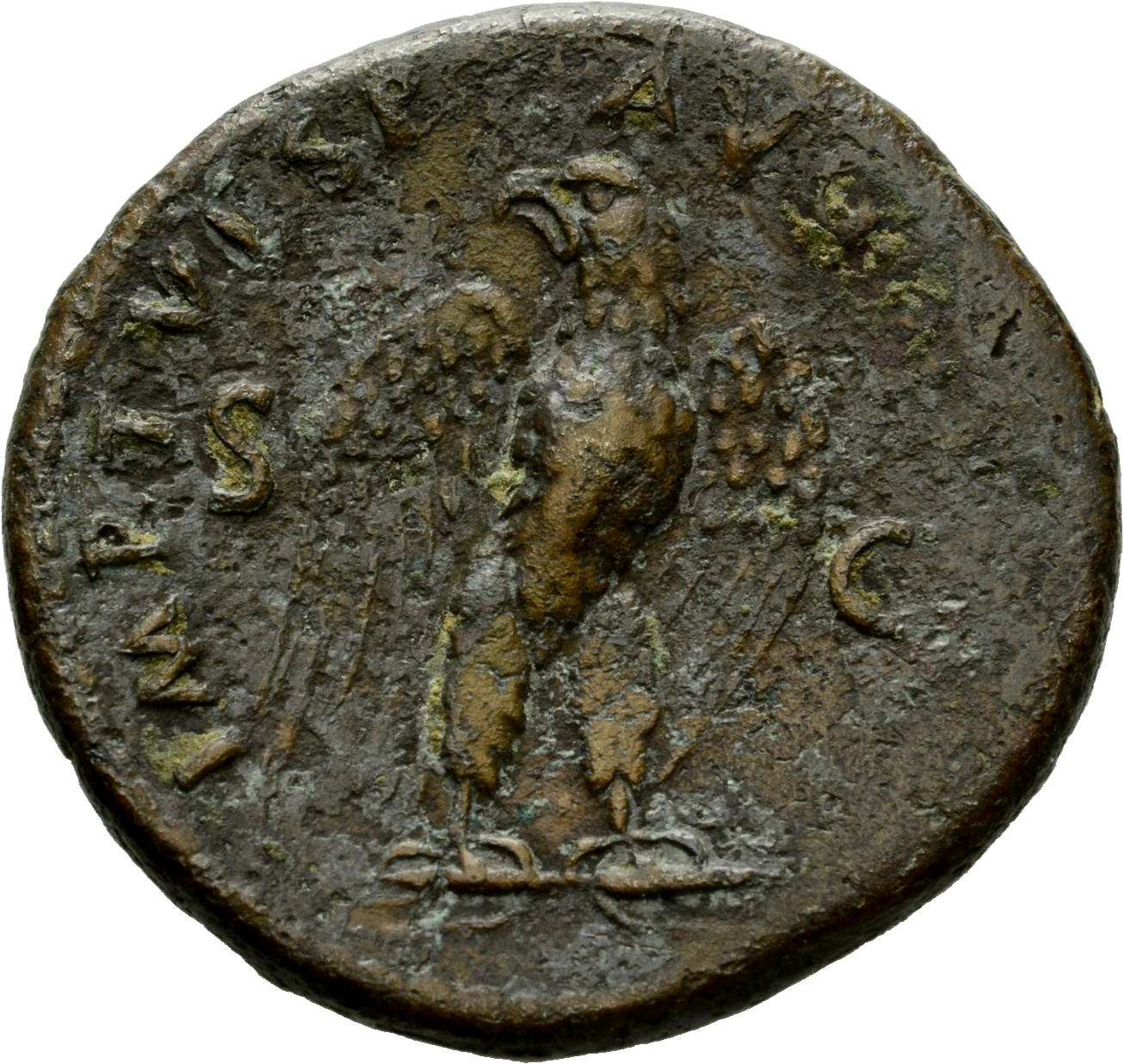 RIC II, Part 1 (second edition) Titus 468 Titus reverse, Eagle standing front on thunderbolt, head left, wings spread