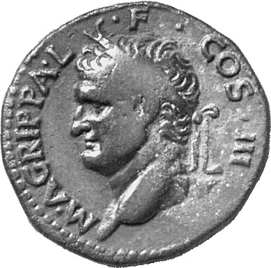 RIC II, Part 1 (second edition) Titus 470 Titus obverse, Head of Agrippa, wearing rostral crown, right