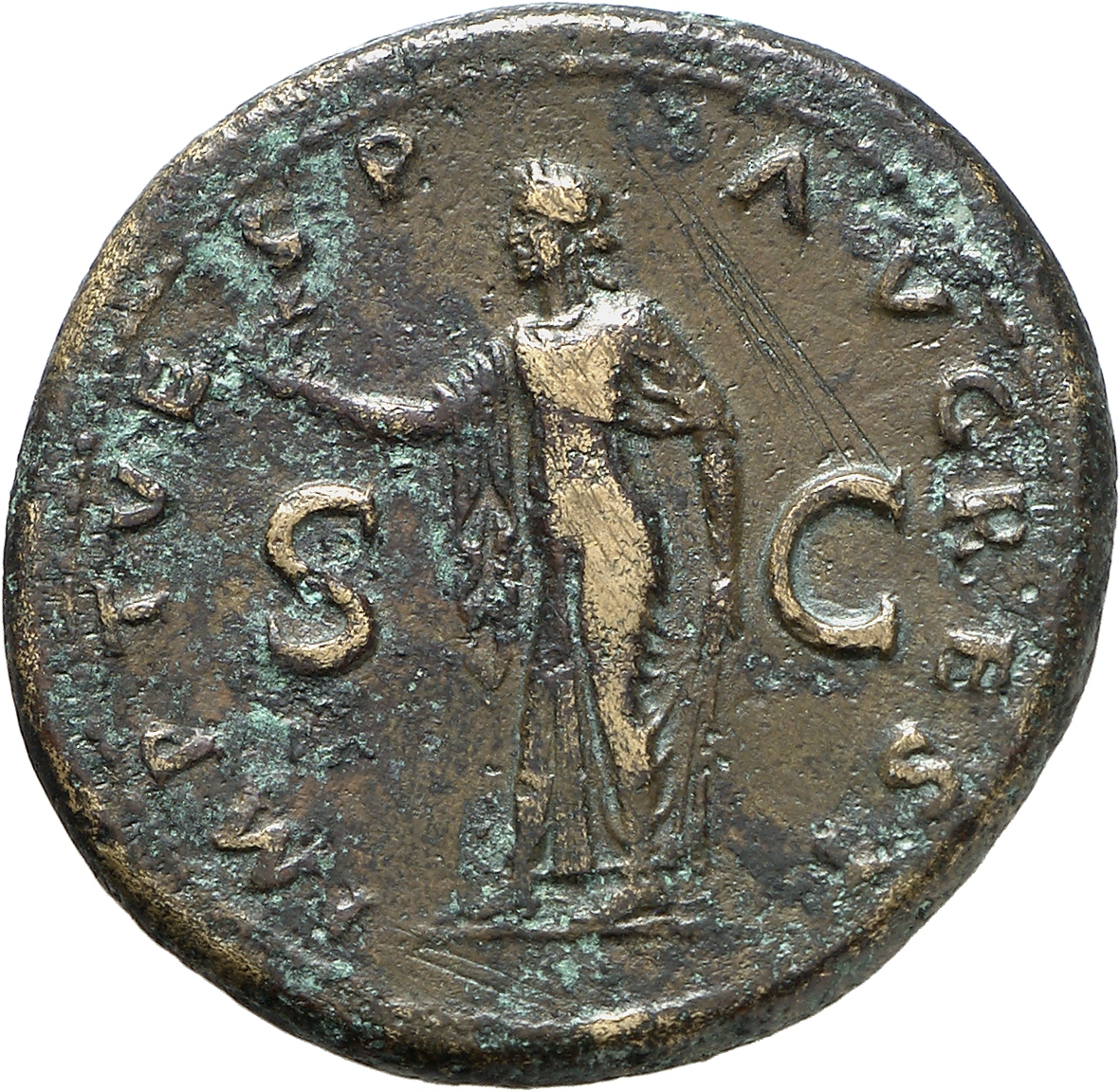RIC II, Part 1 (second edition) Titus 472 Titus reverse, Spes standing, left holding flower in right and raising skirt wit...