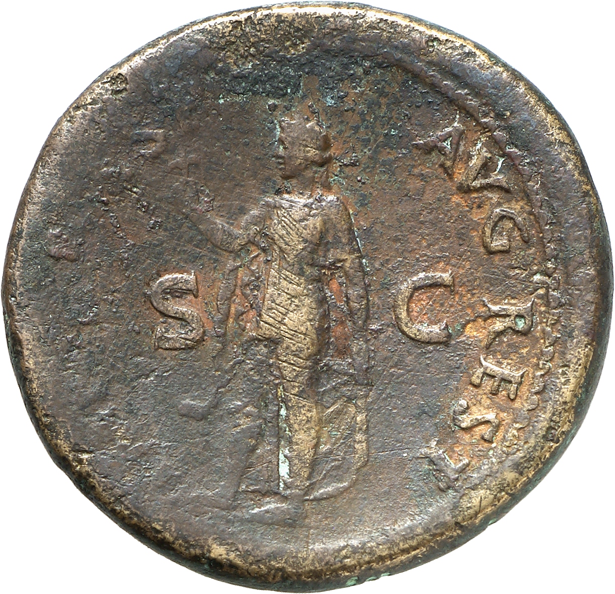 RIC II, Part 1 (second edition) Titus 475 Titus reverse, Spes standing, left holding flower in right and raising skirt wit...