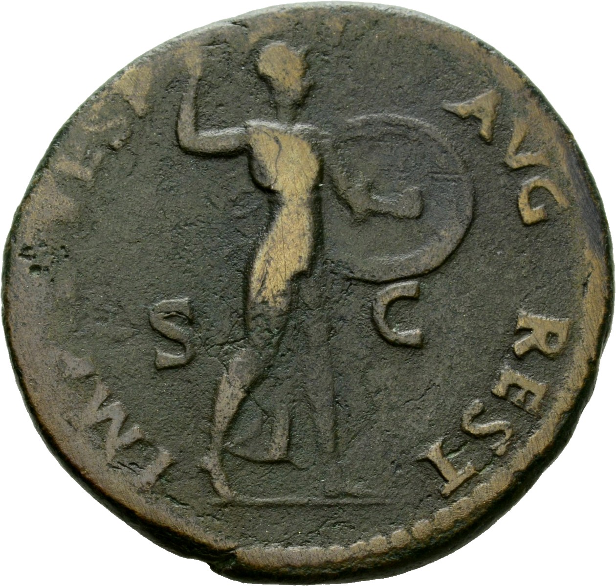 RIC II, Part 1 (second edition) Titus 484 Titus reverse, Minerva, draped, helmeted, advancing right, brandishing spear in ...