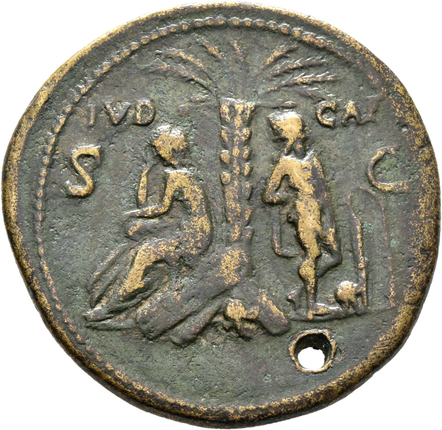 RIC II, Part 1 (second edition) Titus 501 Titus reverse, Captive, head left, standing to right of palm-tree; Judaea seated...