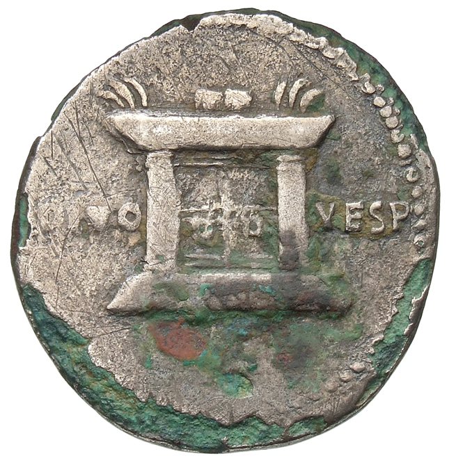 RIC II, Part 1 (second edition) Titus 517 Titus reverse, Altar, horns left and right