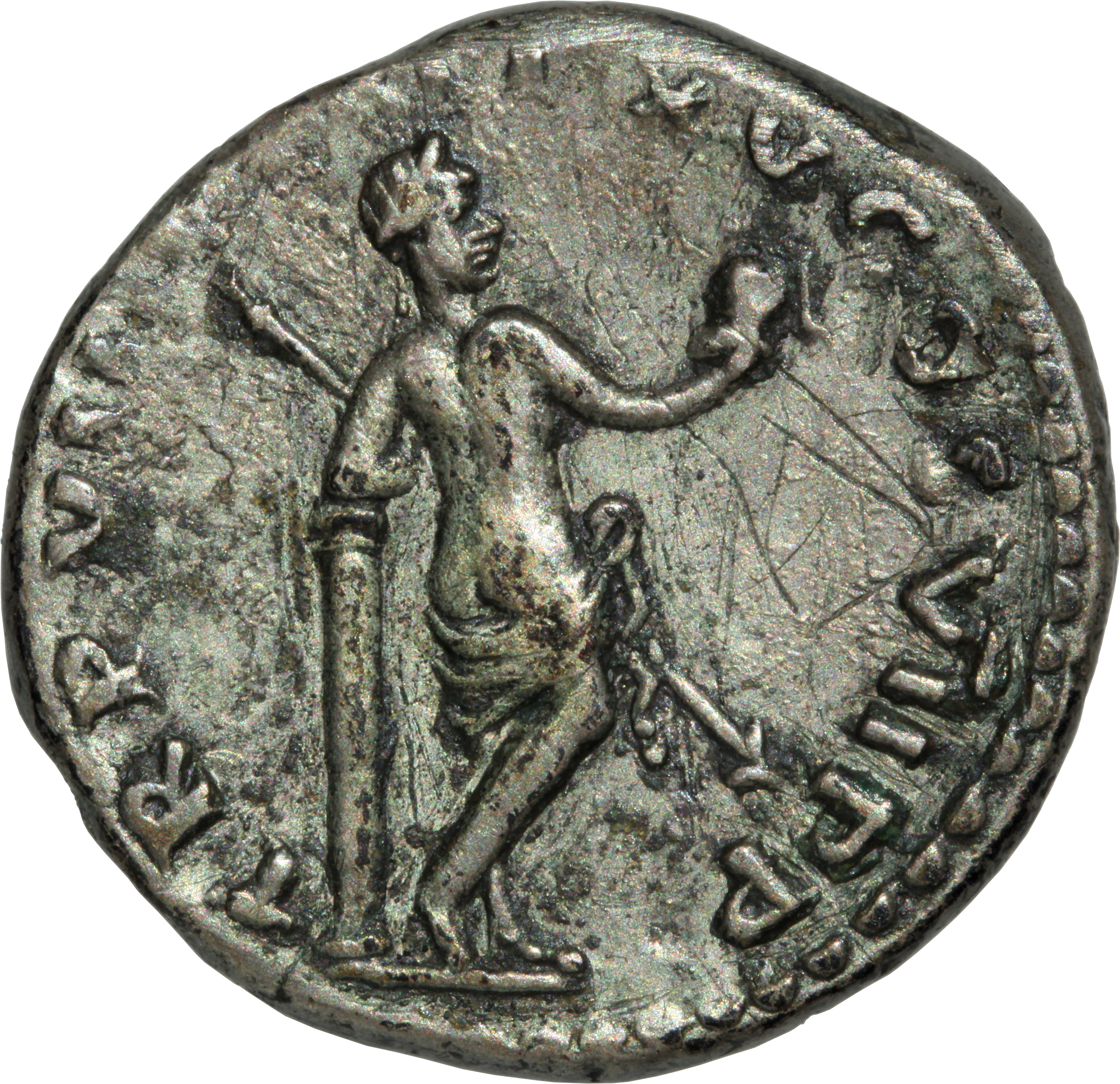RIC II, Part 1 (second edition) Titus 53 Titus reverse, Venus standing right, resting on column, holding helmet and spear