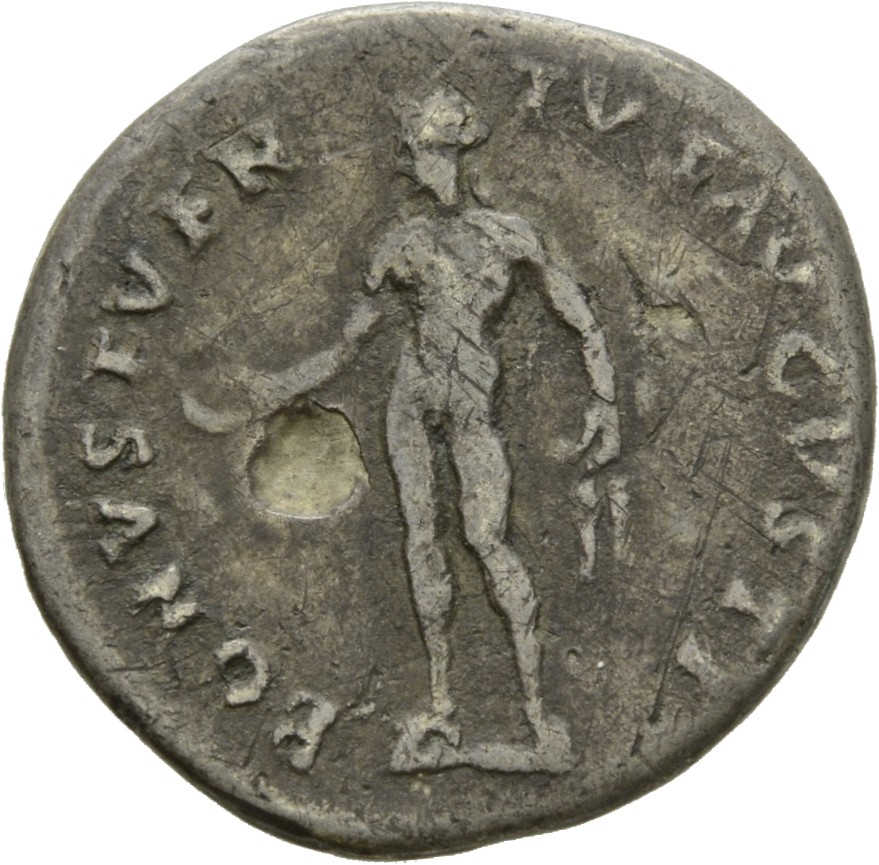 RIC II, Part 1 (second edition) Titus 89 Titus reverse, Bonus Eventus, naked, standing left, holding patera in right and c...