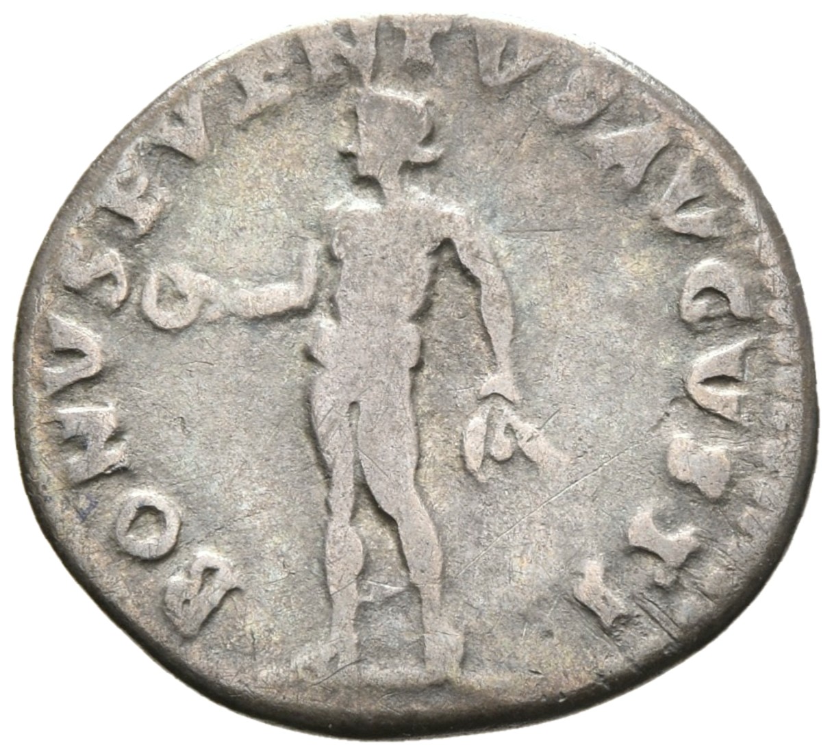RIC II, Part 1 (second edition) Titus 89 Titus reverse, Bonus Eventus, naked, standing left, holding patera in right and c...