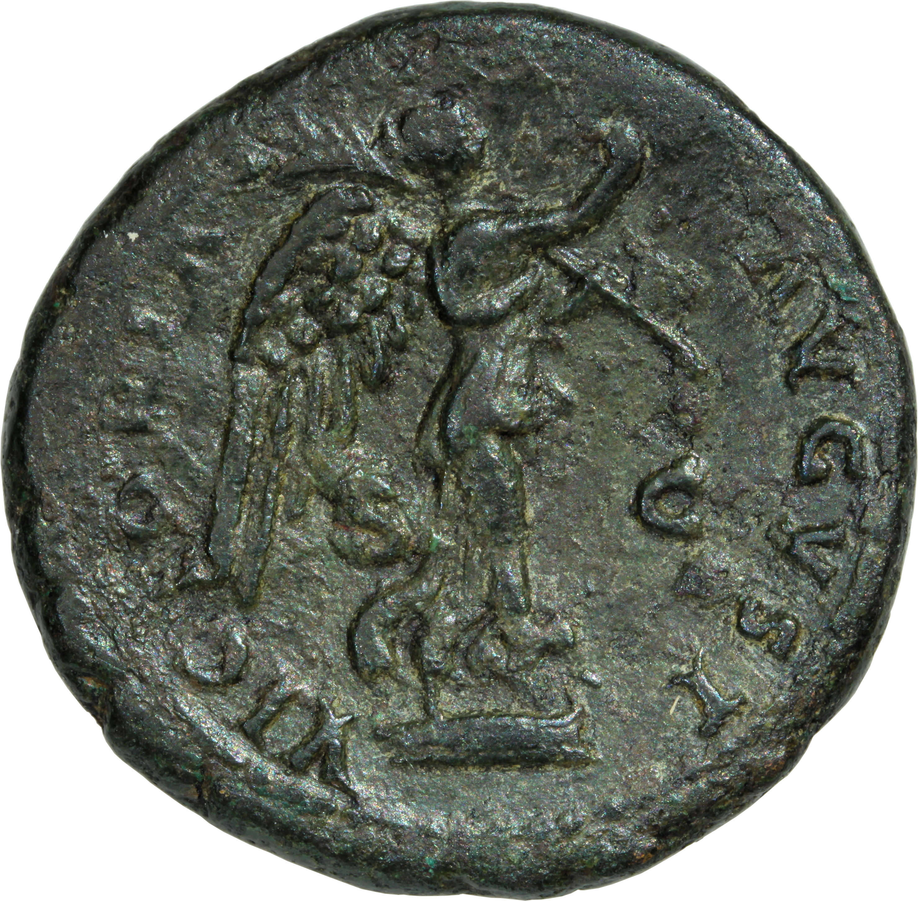 RIC II, Part 1 (second edition) Vespasian 1014 Vespasian reverse — Victory standing right on prow, holding wreath and palm