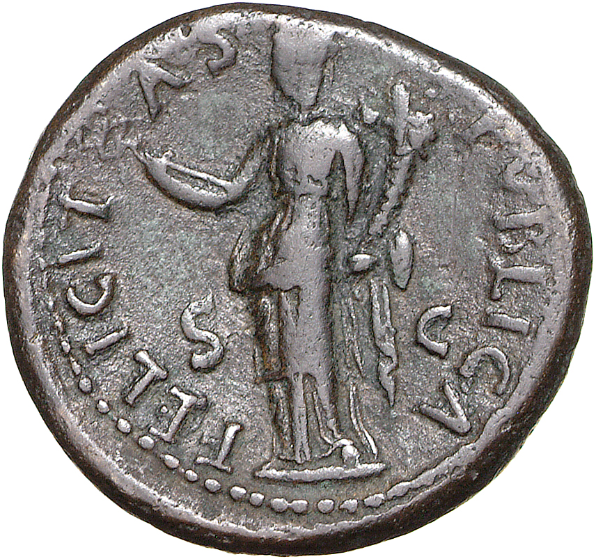 RIC II, Part 1 (second edition) Vespasian 1045 Vespasian reverse, Felicitas standing left, holding caduceus and cornucopiae