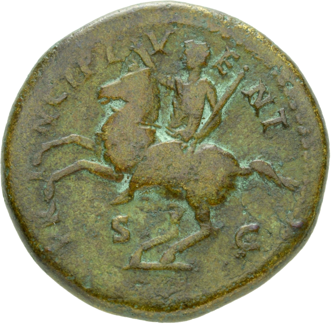 RIC II, Part 1 (second edition) Vespasian 1047 Vespasian reverse, Domitian riding left, holding sceptre in left hand, and ...