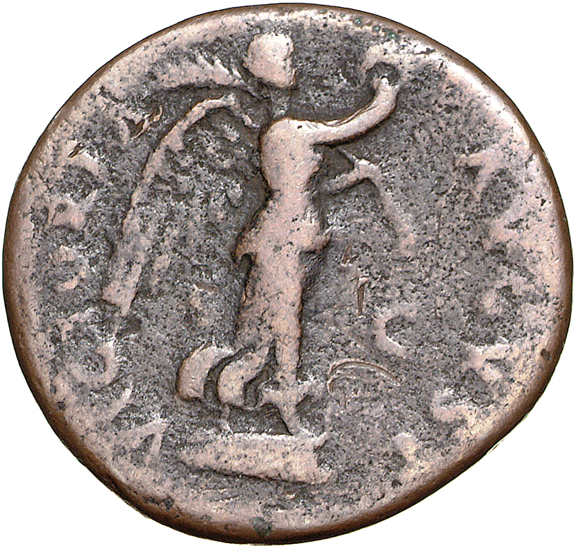 RIC II, Part 1 (second edition) Vespasian 1056 Vespasian reverse, Victory standing right on prow, holding wreath and palm