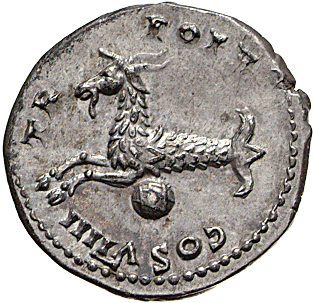 RIC II, Part 1 (second edition) Vespasian 1058 Vespasian reverse, Capricorn left; below, globe