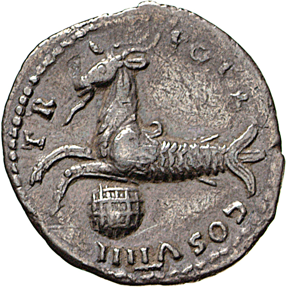 RIC II, Part 1 (second edition) Vespasian 1060 Vespasian reverse, Capricorn left; below, globe