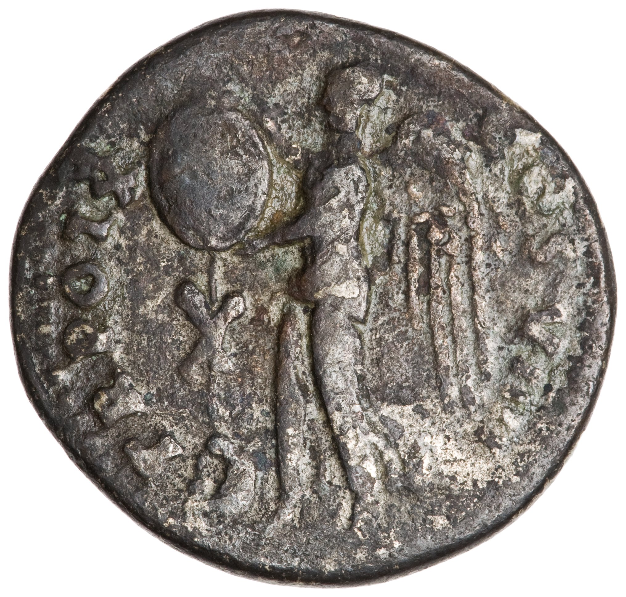RIC II, Part 1 (second edition) Vespasian 1068 Vespasian reverse, Victory, draped, stepping left and setting round shield ...