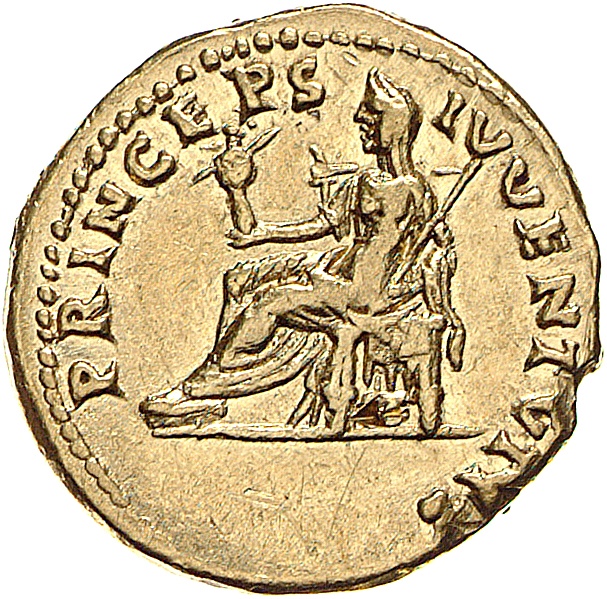 RIC II, Part 1 (second edition) Vespasian 1086 Vespasian reverse, Vesta, draped, hooded, seated left on throne, holding pa...