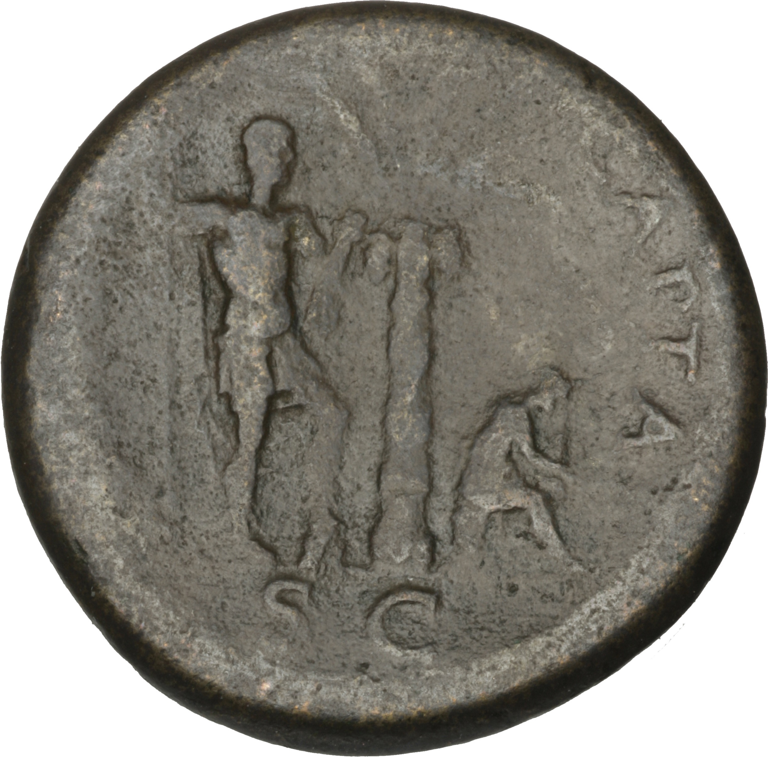RIC II, Part 1 (second edition) Vespasian 1134 Vespasian reverse, Vespasian standing, holding spear and parazonium, left o...