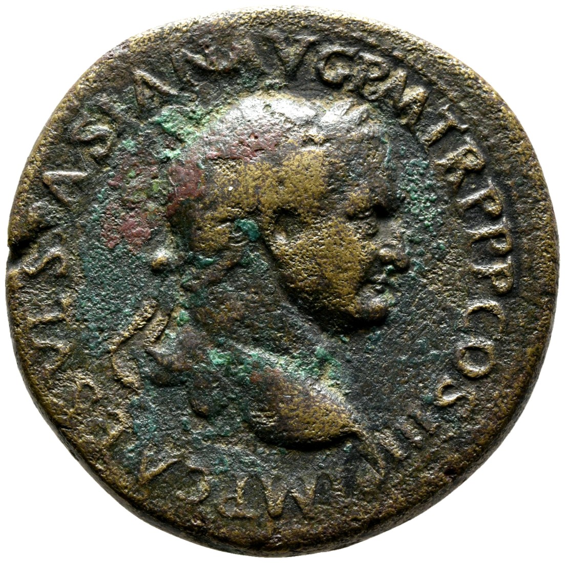 RIC II, Part 1 (second edition) Vespasian 1136 Vespasian obverse — Head of Vespasian, laureate, right; globe at point of neck