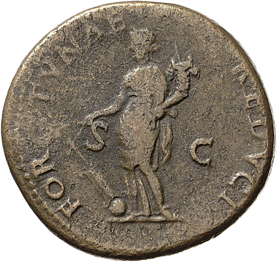 RIC II, Part 1 (second edition) Vespasian 1140 Vespasian reverse, Fortuna, draped, standing left, holding branch and rudde...