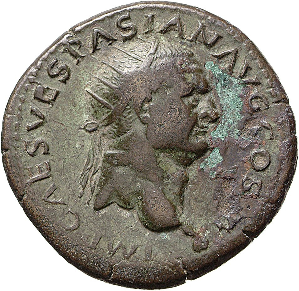 RIC II, Part 1 (second edition) Vespasian 1143 Vespasian obverse, Head of Vespasian, radiate, right; globe at point of neck