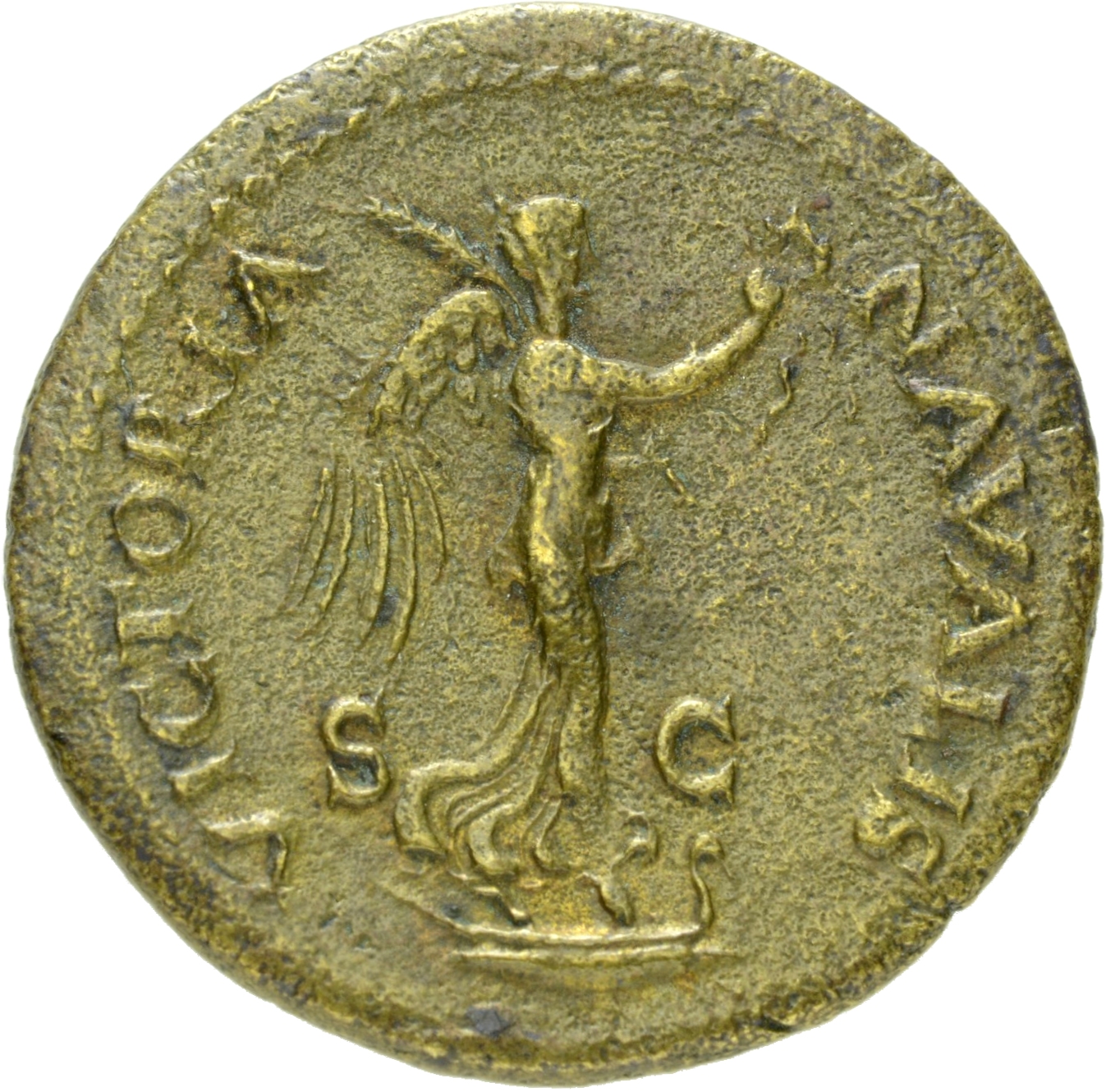 RIC II, Part 1 (second edition) Vespasian 1159 Vespasian reverse, Victory standing right on prow, holding wreath and palm