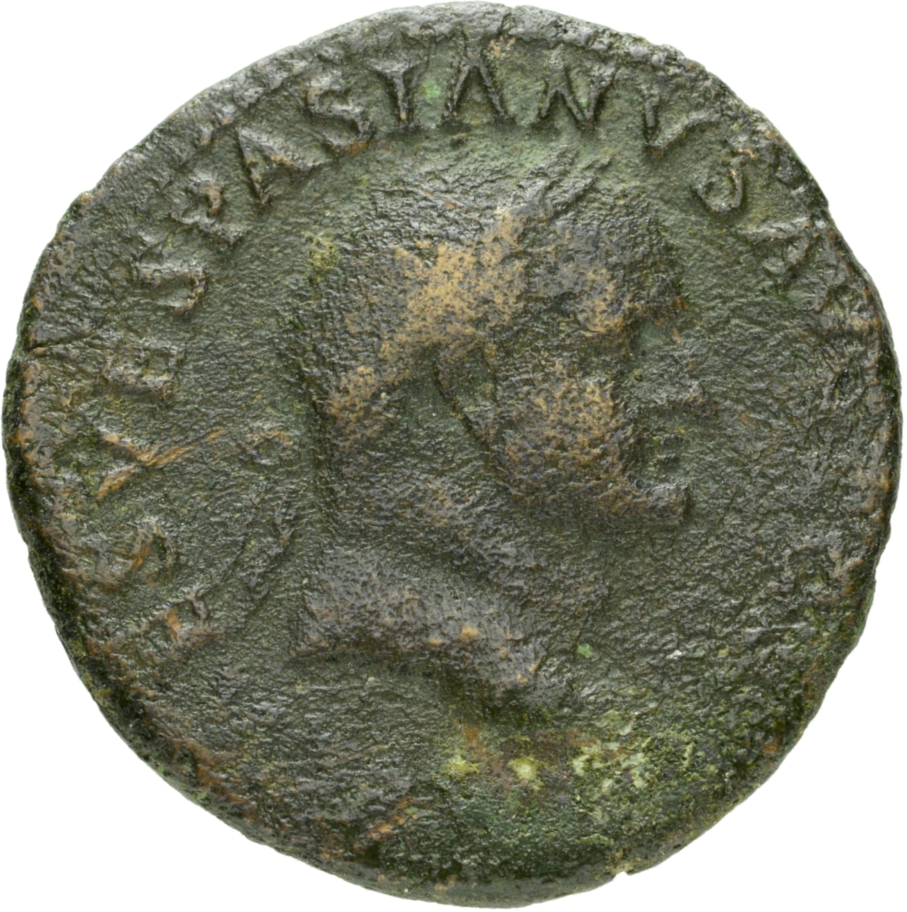 Vespasian obverse — Head of Vespasian, laureate, right; globe at point of neck