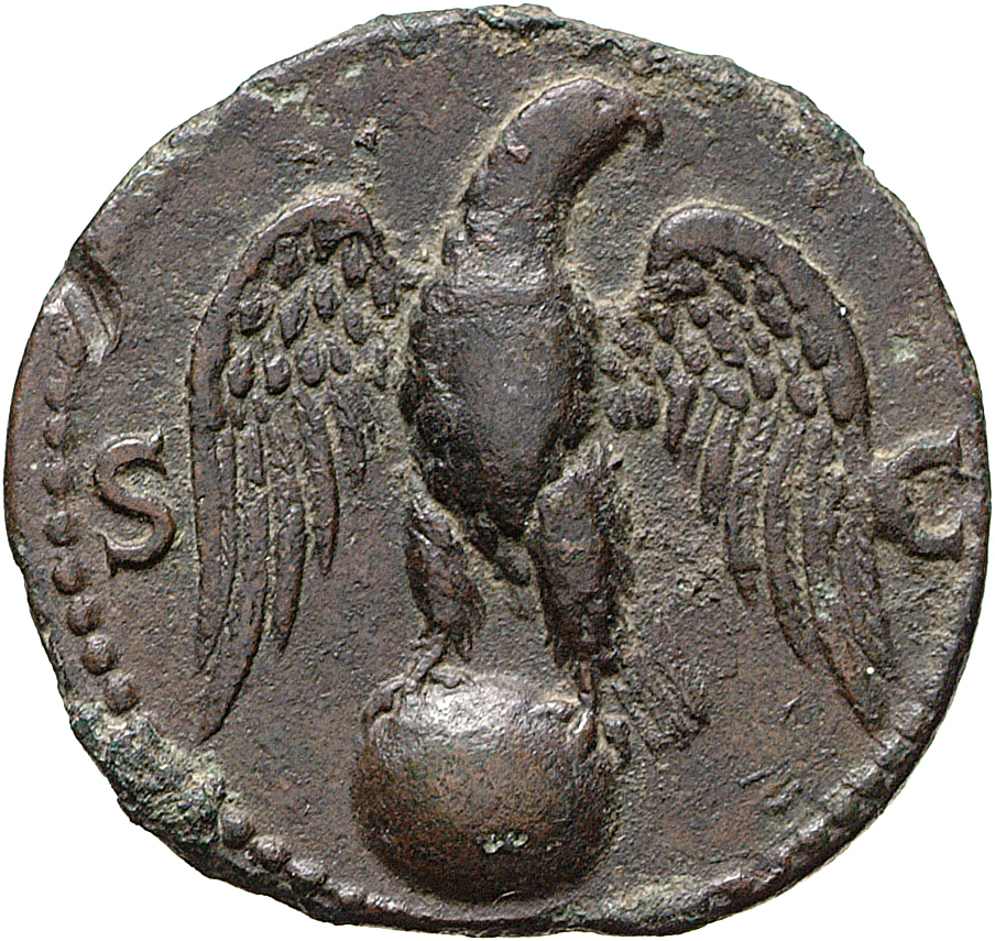 RIC II, Part 1 (second edition) Vespasian 1169 Vespasian reverse, Eagle standing front on globe, wings spread, head right