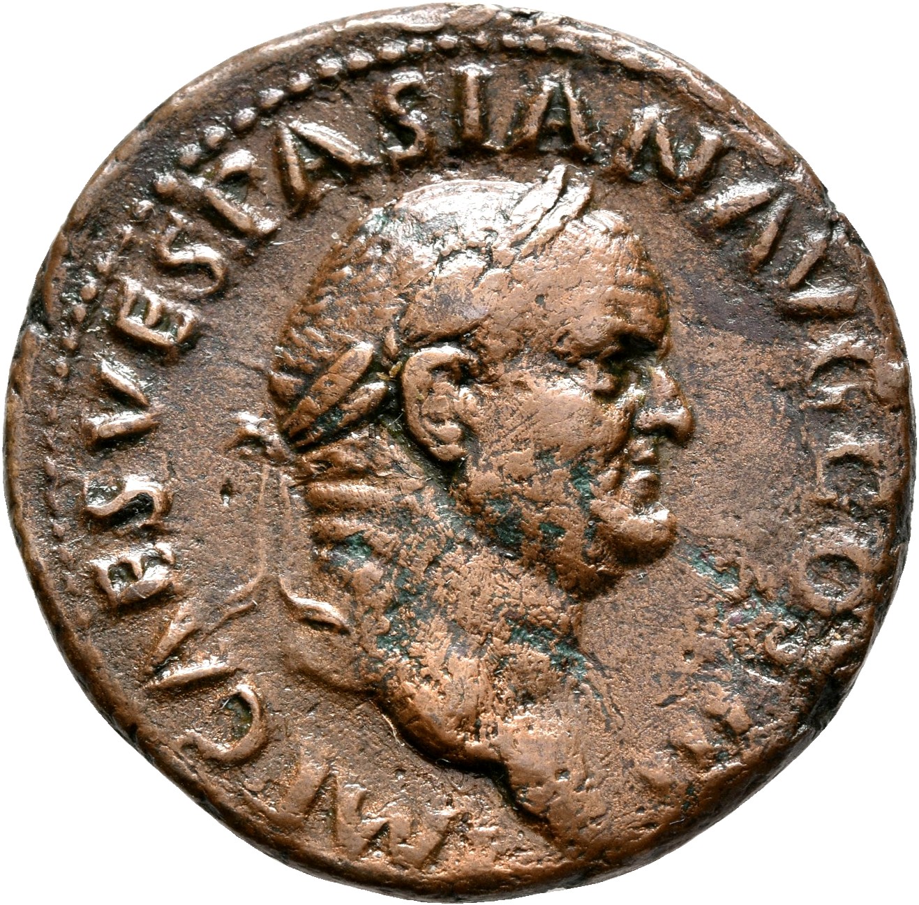 RIC II, Part 1 (second edition) Vespasian 1169 Vespasian obverse, Head of Vespasian, laureate, right; globe at point of neck