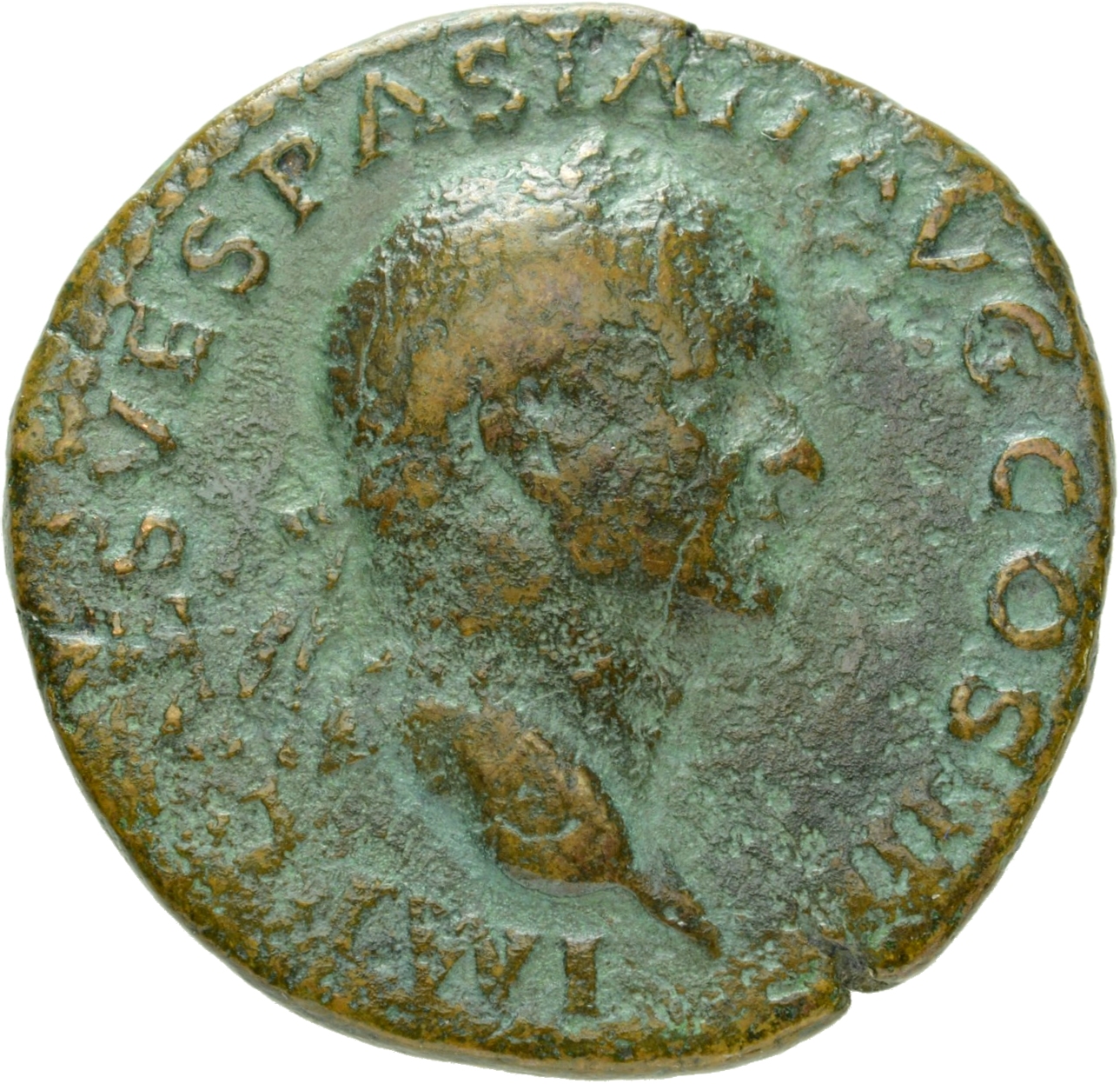 RIC II, Part 1 (second edition) Vespasian 1172 Vespasian obverse, Head of Vespasian, laureate, right; globe at point of neck