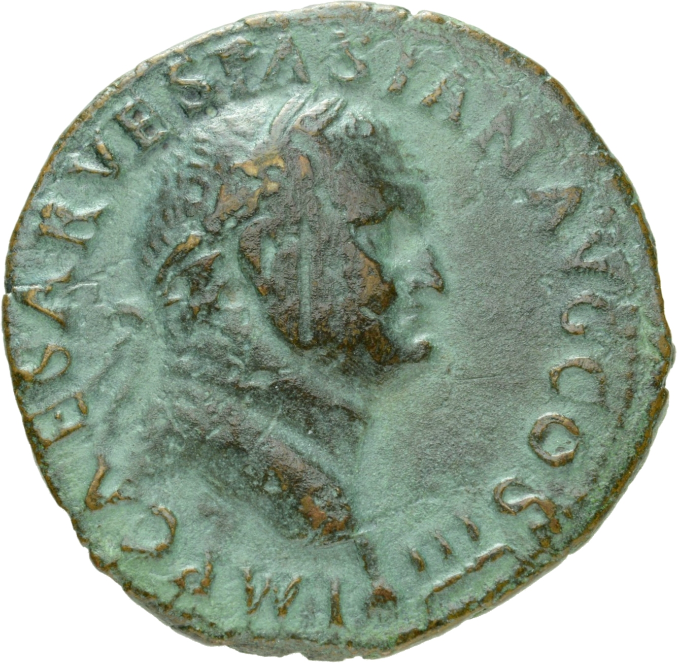 RIC II, Part 1 (second edition) Vespasian 1174 Vespasian obverse, Head of Vespasian, laureate, right; globe at point of neck