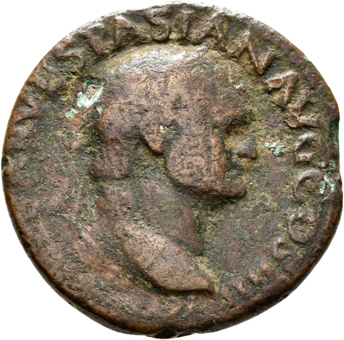 RIC II, Part 1 (second edition) Vespasian 1177 Vespasian obverse, Head of Vespasian, laureate, right; globe at point of neck
